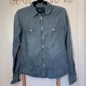 American Eagle Chambray Button Down Shirt Sz Med